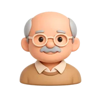 Front-facing 3D icon of an older man with medium-light skin tone and white hair for UI design
