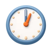 Front-facing one o'clock 3D UI icon for schedule, time, and calendar interfaces