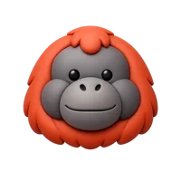 Front-facing orangutan 3D icon in a premium non-isometric UI style, free to download for wildlife and education designs.
