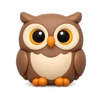 Front-facing owl 3D icon in a premium non-isometric style for nature, wildlife, and education UI design