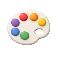 Front-facing paint palette 3D icon for art apps, creative tools, and design UI