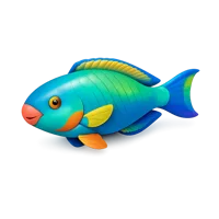 Isometric 3D parrotfish icon in blue, suitable for marine life, aquarium, and ocean themed designs.
