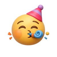 Party Face 3D icon, front-facing festive emoji for celebration, chat reactions, and event UI design