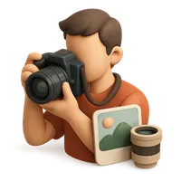 Isometric 3D icon of a photographer, stylized vector illustration for digital icon sets