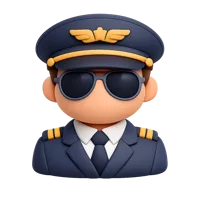 Front-facing pilot 3D icon with dark skin tone in a premium non-isometric UI style