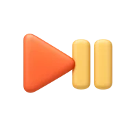 Front-facing Play Pause 3D UI icon for media controls, video players, audio apps, and playback interfaces