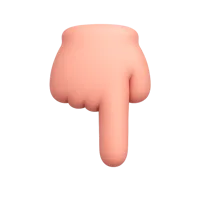 Pointing down hand gesture 3D icon in a premium front-facing non-isometric style for UI design