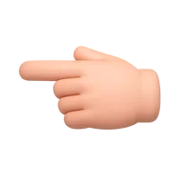 Front-facing 3D icon of a light skin tone hand with backhand index pointing left for UI navigation and gesture design.