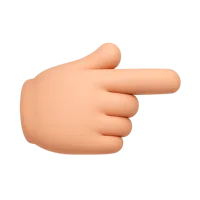 Front-facing 3D icon of a pointing right hand with medium-dark skin tone for UI gestures and directional cues