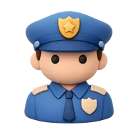 Front-facing female police officer 3D icon for law enforcement, safety, and public service UI design