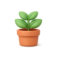 Front-facing potted plant 3D icon for home decor, gardening, and nature-themed UI design