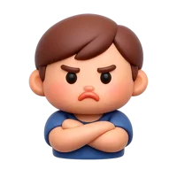 Front-facing 3D icon of a pouting person with dark skin tone for UI, chat, and mood expression interfaces