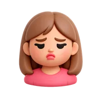 Front-facing 3D icon of a pouting woman with dark skin tone for messaging, avatar, and emotion UI designs.