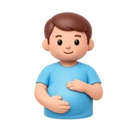 Front-facing pregnant man 3D icon with medium-dark skin tone for inclusive health, family, and parenting UI design