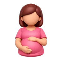 Front-facing pregnant woman 3D icon with medium-dark skin tone for maternity, healthcare, and family UI design