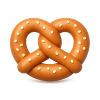 Front-facing pretzel 3D icon in a premium non-isometric UI style, free to download for food and bakery interfaces.