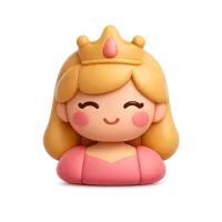 Front-facing princess 3D icon with dark skin tone in a premium non-isometric UI style