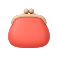 Front-facing purse 3D icon in a premium non-isometric UI style, free to download for shopping and fashion interfaces.