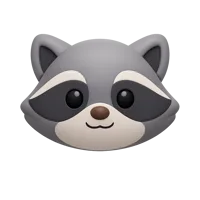 Front-facing raccoon 3D icon in a premium non-isometric style for UI design