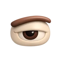 Front-facing raised eyebrow 3D UI icon with a skeptical facial expression for chat, reactions, and social interfaces