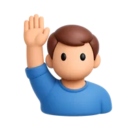 Front-facing 3D icon of a man raising his hand with medium-dark skin tone for UI and profile designs