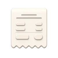 Front-facing receipt 3D icon for billing, shopping, checkout, and expense tracking UI