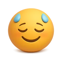 Front-facing relieved face 3D icon with a slightly sad but comforted expression for chat and UI design