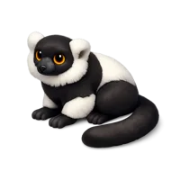 Isometric 3D ruffed lemur icon in black and white, free for wildlife, zoo, and nature themed designs
