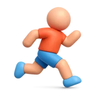 Front-facing 3D icon of a running person facing right with light skin tone for fitness and activity UI designs