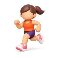 Front-facing 3D icon of a running woman with medium skin tone, ideal for fitness and sports UI design