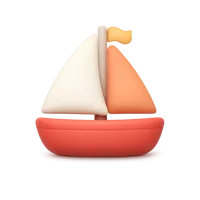 Front-facing sailboat 3D icon in a premium non-isometric UI style, free to download for travel and marine designs.
