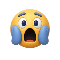 Front-facing scared face 3D icon for emotion, reaction, alert, and chat UI design