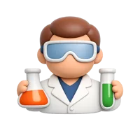 Front-facing scientist 3D icon for education, laboratory, and research UI design