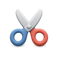 Front-facing scissors 3D icon for UI design, free premium style for cut, trim, craft, and office actions