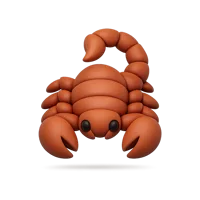 Front-facing scorpion 3D icon in a premium non-isometric style for nature, wildlife, and warning UI designs.