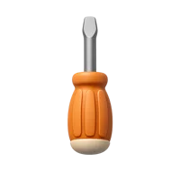 Front-facing screwdriver 3D icon for repair, maintenance, hardware, and toolkit UI design