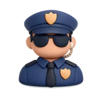 Front-facing security guard 3D icon with medium-dark skin tone in a premium non-isometric UI style
