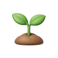 Front-facing seedling 3D icon for gardening, growth, eco, and nature UI design