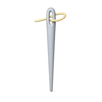 Front-facing sewing needle 3D icon for tailoring, stitching, craft, and fashion UI design