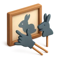 Isometric 3D icon of Shadow Puppets, including keywords: shadow, puppets.