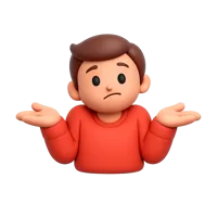 Front-facing 3D icon of a shrugging man with medium skin tone for UI design