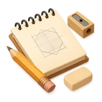 Isometric 3D icon of Sketching Set, including keywords: sketching, set.