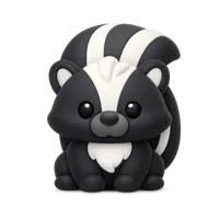 Front-facing skunk 3D icon in a premium non-isometric UI style, free to download for animal and nature interfaces.