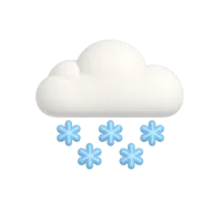 Front-facing snow cloud 3D icon for weather apps, winter forecasts, and seasonal UI design
