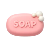 Front-facing soap 3D icon for hygiene, bathroom, and cleaning UI designs