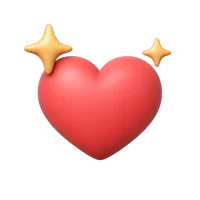 Sparkling heart 3D icon in a premium front-facing style for love, favorites, romance, and reaction UI design