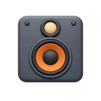 Front-facing 3D speaker icon with medium volume for audio settings and media controls