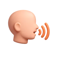 Speaking Head front-facing 3D UI icon for speech, voice, audio, and accessibility features