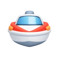 Front-facing speedboat 3D icon for transport, marine, boating, and travel UI design