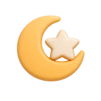 Front-facing star crescent 3D icon for religious, cultural, and symbolic UI design